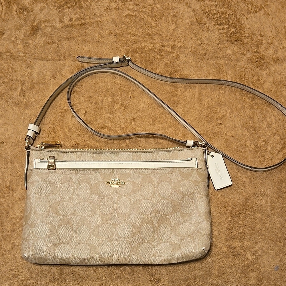 Coach Beige and Cream Signature Crossbody Bag
